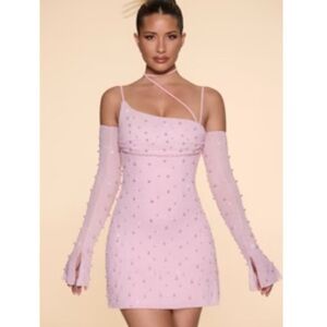 Oh Polly Light Pink Mini Dress with Embellishments